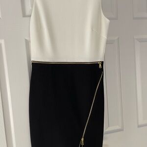 Neiman Marcus Sleeveless black and white dress with zipper